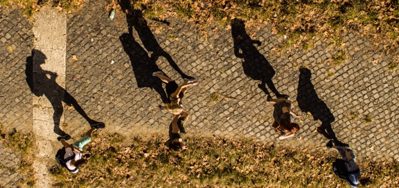 students walking on street